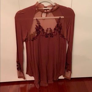 Sheer long sleeve Free People burnt orange top